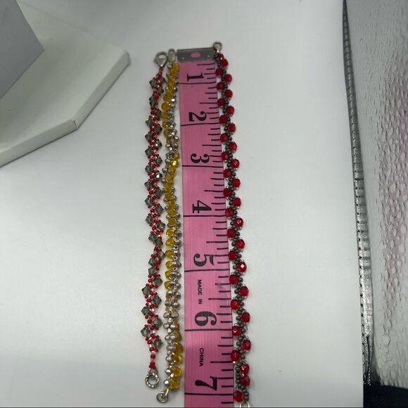 Set of 3 Dainty Crystal-Like Twisted Beaded Bracelets 925 Clasp - Picture 4 of 10